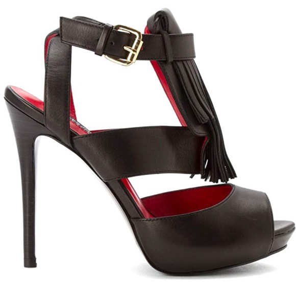 NIB Black Smooth Leather Boho Chic Tassel Heels - Picture 8 of 8